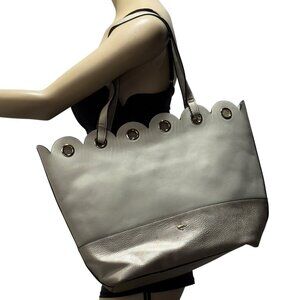 Kate Landry Women's Scalloped Faux Leather Tote Bag Beige & Gold